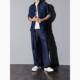 Ryder's matching fashionable loose soft denim suit summer men's thin short-sleeved shirt and pants two-piece set