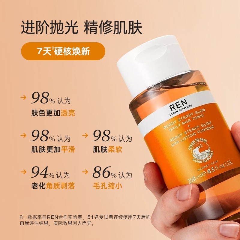 【百亿补贴】REN/芢 果酸发光橘子水250ml*2去闭口保湿收缩毛孔