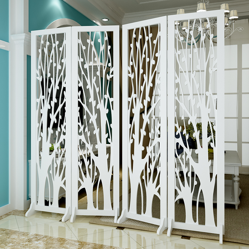 欧式屏风隔断客厅现代简约玄关镂空隔断雕花折屏白色装饰折叠移动 - 图2
