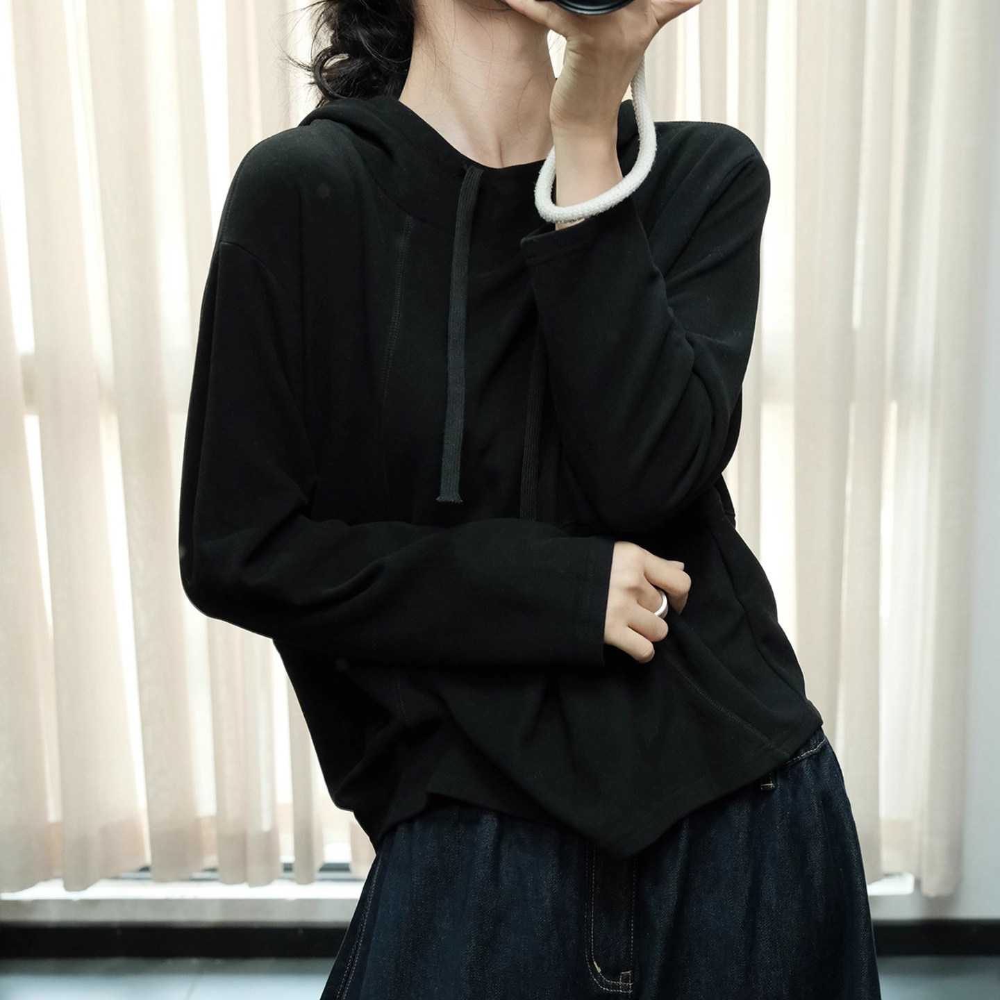 秋冬韩版复古时尚个性宽松休闲百搭减龄弹力连帽套衫条纹上衣女潮,淘宝优惠券,粉丝福利购,淘宝优惠卷