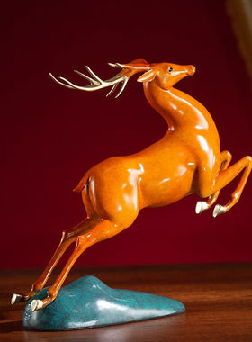 朱炳仁铜一鹿攀升吉祥鹿油彩铜工艺品玄关客厅办公室桌面摆件馈赠