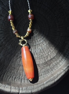 【藏玺·物与悟/缘】精品缠丝玛瑙红肉天珠竖款锁骨项链 原创设计