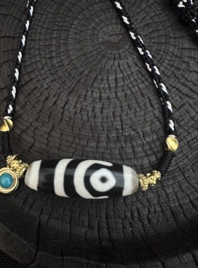 【藏玺·物与悟】台珠行运黑白双鱼金刚二眼天珠玛瑙项链锁骨链