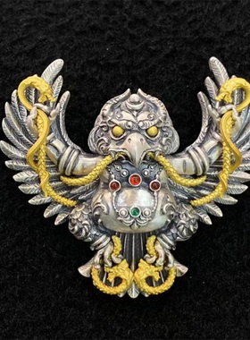 S925纯银镶嵌彩宝石大鹏鸟吊坠