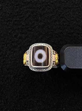 【藏玺物与悟/缘】925银镶嵌金刚杵白拉姆绿度母扎基拉姆天珠戒指