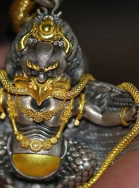 藏式S925银金翅大鹏鸟吊坠中号