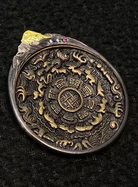 【藏玺物与悟/缘】925银镶嵌冈仁波齐九宫牌复古老铜八卦牌吊坠