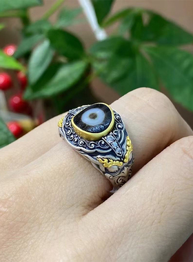 S925纯银镶嵌天珠大鹏鸟戒指