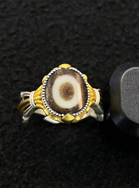 【藏玺物与悟/缘】S925纯银镶嵌天珠大黑天法螺金刚杵绿度母戒指