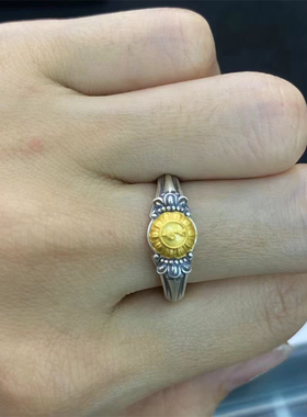 S925纯银文殊黄财戒指活口可调节