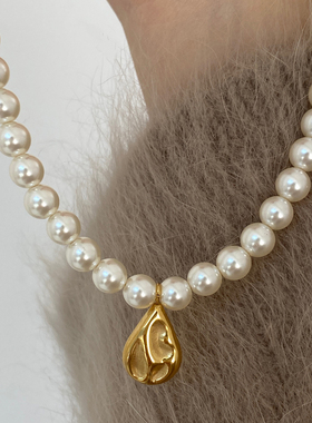 不褪色熔岩水滴吊坠珍珠项链
