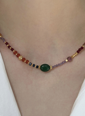 大米饰品】新中式国风红色串珠项链中国红复古高级感气质百搭颈链