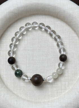 大米饰品】文莱软丝沉香手串新中式白水晶和田玉手链简约小众百搭