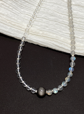 925纯银小众轻奢灰月光石项链