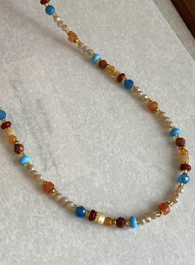 大米饰品】彩色多巴胺天然石串珠项链2025新款锁骨颈链夏天配饰女