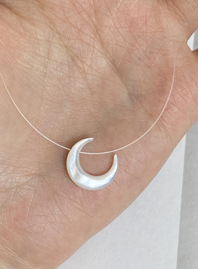 大米饰品】白色贝母月亮鱼线项链小众轻巧简约高级月牙锁骨链颈链
