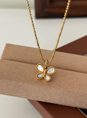 新品88折】钛钢不掉色金色贝母蝴蝶项链小众设计感百搭夏天锁骨链