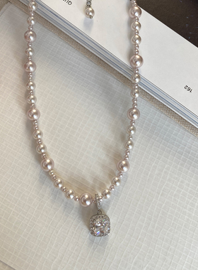 大米饰品】曼塔玫瑰方钻施家珍珠项链轻奢小众设计感颈链锁骨链女