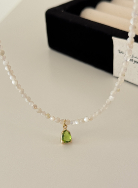 新品88折】橄榄绿水滴吊坠项链白蝶贝高级感小众设计颈链锁骨链