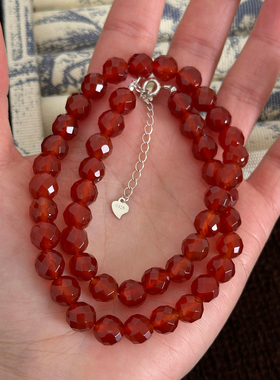 大米饰品】新中式国风切面圆珠红玛瑙串珠项链2025新款爆款锁骨链