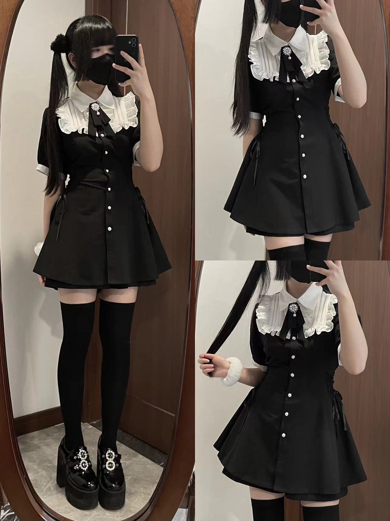 Kanna原创套装 条纹 粉格 黑色 黑格 量产型 蕾服【工期15天】,淘宝优惠券,粉丝福利购,淘宝优惠卷