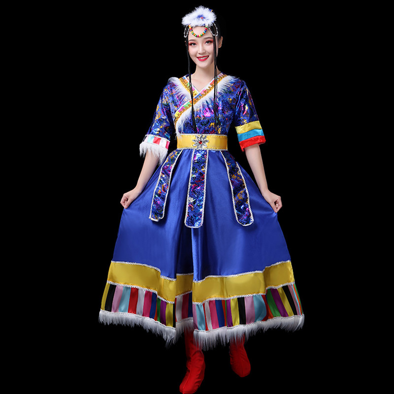 藏族服装女西藏少数民族风舞蹈服 米楼民族服装/舞台装