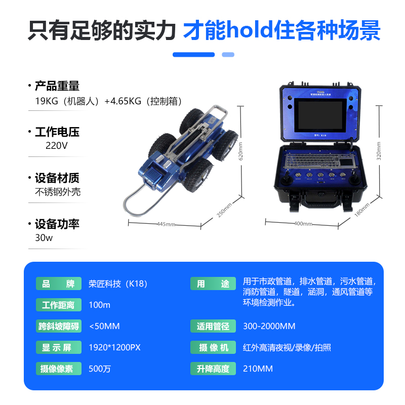 CCTV管道检测机器人市政管网地下排污水雨水管道排查缺陷探测设备 - 图2