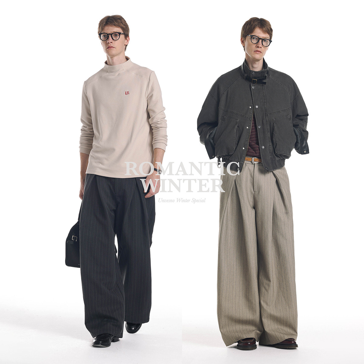 【立体剪裁】Unvesno(UN)老钱风人字褶微宽宽松松弛阔腿条纹西裤,淘宝优惠券,粉丝福利购,淘宝优惠卷