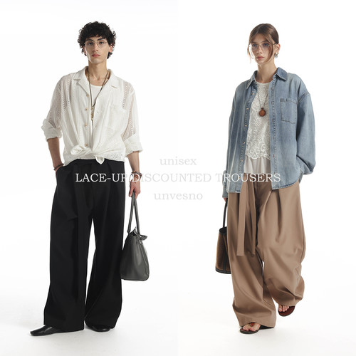 【刘轩丞同款】Unvesno(UN)老钱立体剪裁中腰休闲裤宽松西裤 - 图2