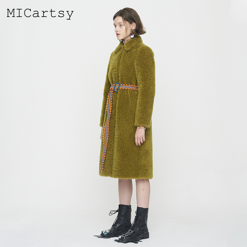 MICartsy王紫珊2020秋冬新款系腰带泰迪大衣外套女保暖冬季中长款-图0