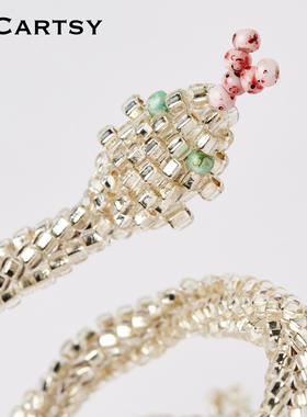 MICartsy秋冬节日系列银色手工编珠命运之轮小蛇戒指