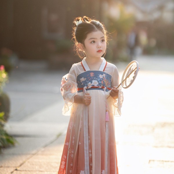 女童汉服原创喇叭袖超仙襦裙齐胸连衣裙古风唐装古筝琵琶演出服