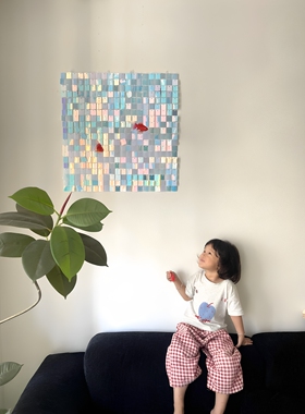 DIY风动金鱼客厅ins风装饰画
