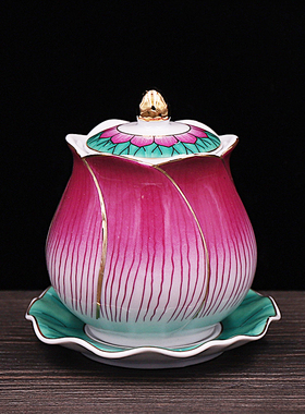 陶瓷莲花供水杯贡杯佛花开富贵