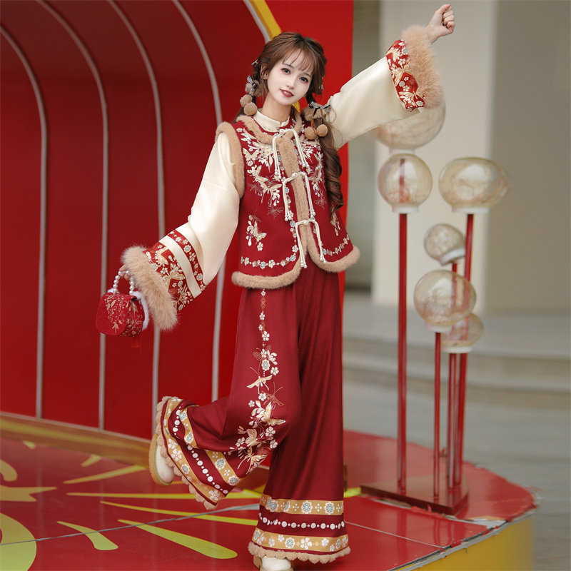 雪绒蝶新中式汉元素汉服女2025新款原创冬季加厚改良比甲日常套装,淘宝优惠券,粉丝福利购,淘宝优惠卷