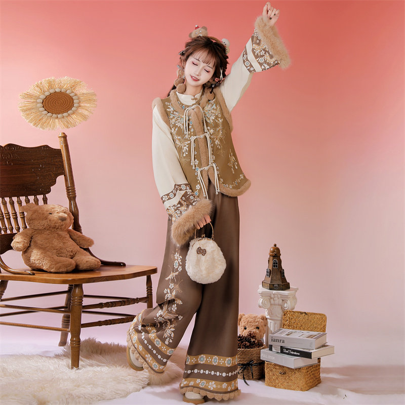 雪绒蝶新中式汉元素汉服女2025新款原创冬季加厚改良比甲日常套装,淘宝优惠券,粉丝福利购,淘宝优惠卷