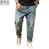 BOOS jeans nam xu hướng chất béo lỗ mỏng quần rộng giản dị cộng với phân bón quần XL nam mùa thu - Quần jean Quần jean