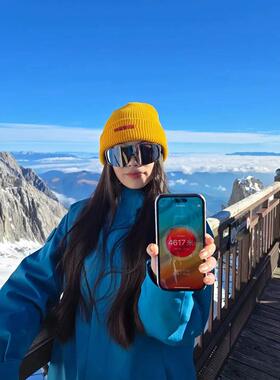 川西旅游登山徒步黄色针织帽子女冬大头围保暖防寒套头冷帽堆堆帽
