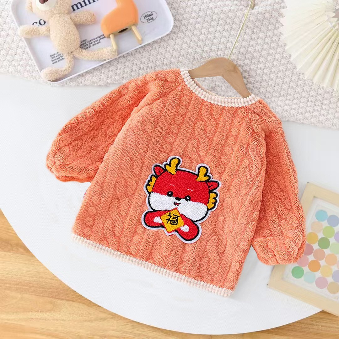 Children's smock in winter, thickened baby's inverted clothing, autumn baby's velvet outer smock, bib, 0-3 years old, anti-dirty