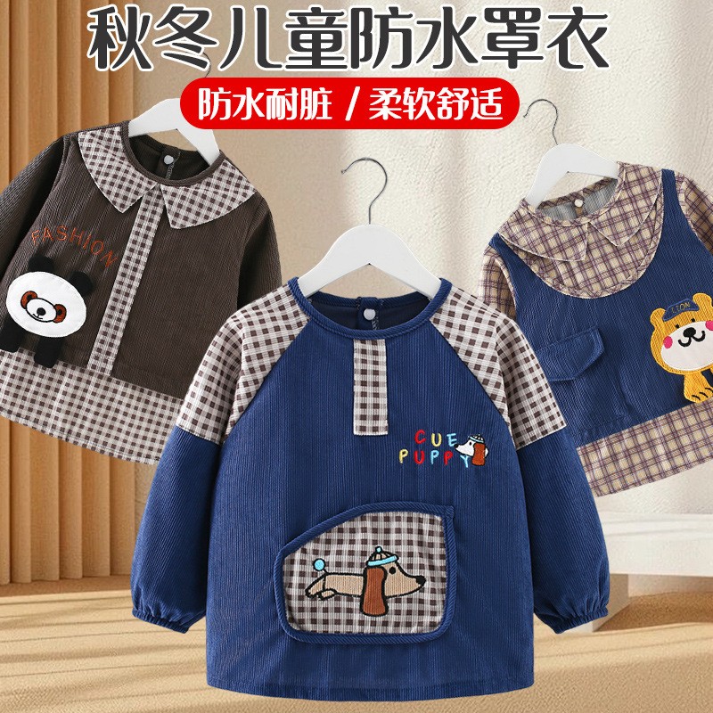 Autumn and winter apron dressing reverse eating bib girl reverse male waterproof baby coverall long-sleeved children's gown baby