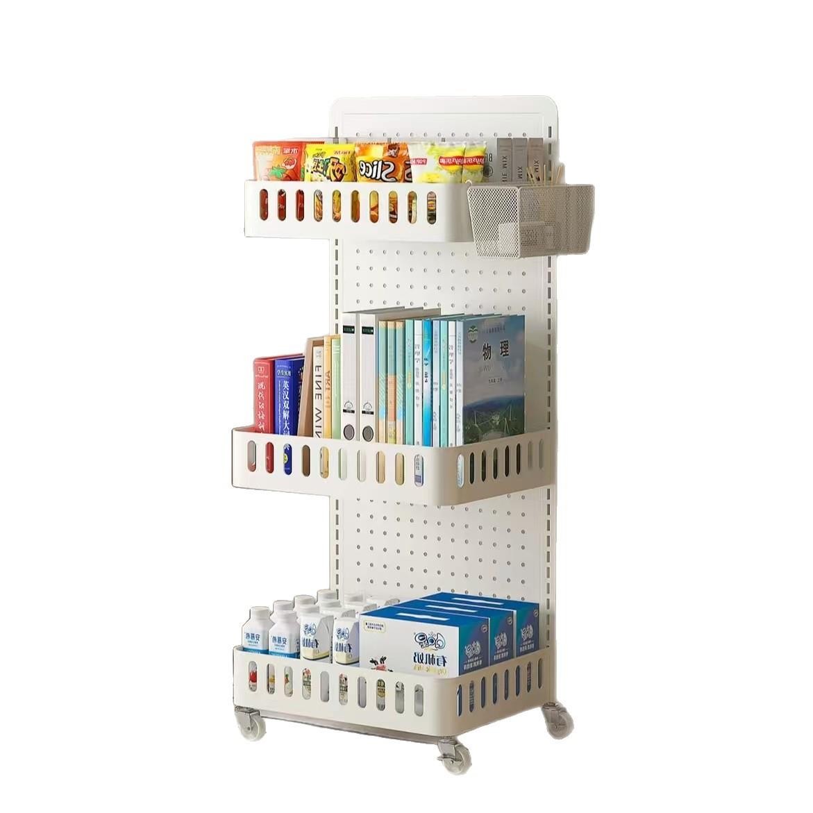 Trolley rack floor-standing multi-layer kitchen mobile storage rack snack rack household baby products hole plate rack