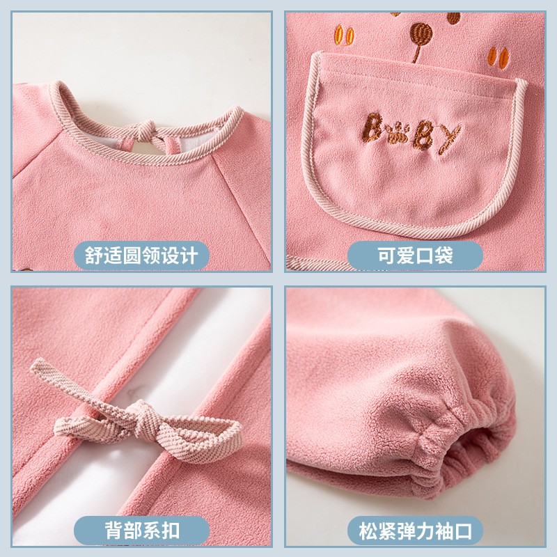 Children's smock autumn and winter thickened velvet baby eating bib waterproof anti-dirty apron baby kindergarten foreign style outer wear