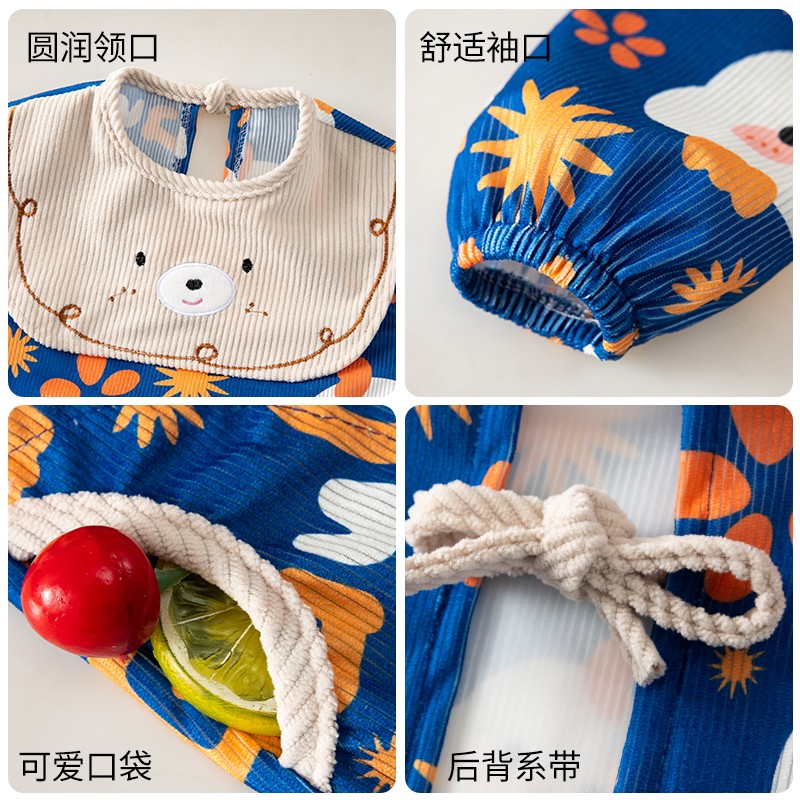 Children's Clothing Autumn and Winter Corduroy Baby Diet Bib Clothing Baby Waterproof and Anti-Dirty Long Sleeve Reverse Clothing