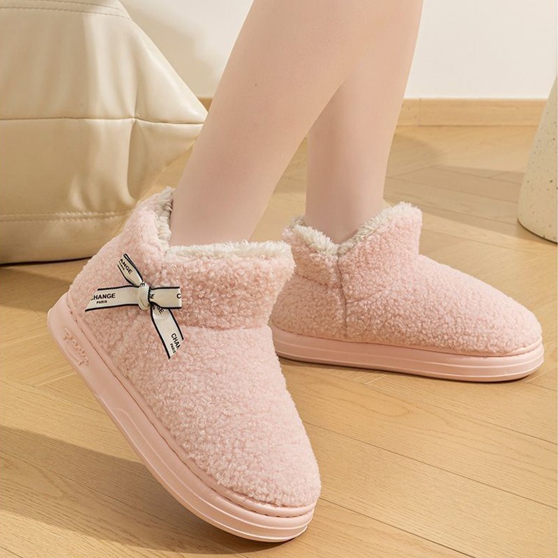 厚底包跟棉拖鞋冬季新款室内保暖加绒加厚棉鞋外穿情侣毛毛鞋棉靴 - 图1