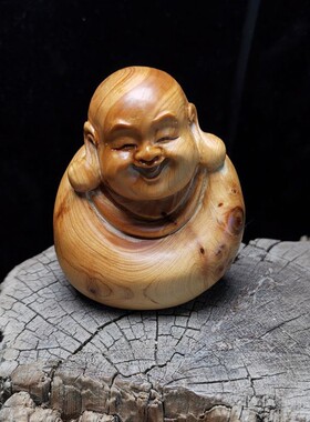 太行崖柏手工雕刻弥勒手把件摆件