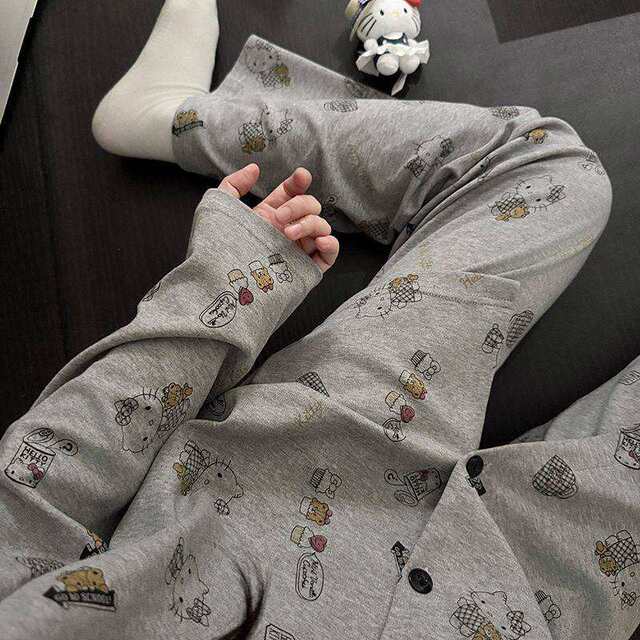 Pajamas ຜ້າຝ້າຍບໍລິສຸດ 100 ຝ້າຍແມ່ຍິງກາງເກງຂາຍາວນັກສຶກສາພາກຮຽນ spring ແລະດູໃບໄມ້ລົ່ນນັກສຶກສາແມ່ຍິງໃຫມ່ cardigan ເຮືອນໃສ່