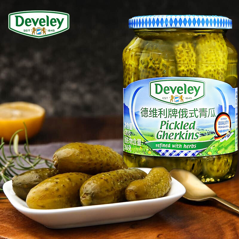 德维利俄罗斯酸黄瓜俄式风味酸青瓜美味腌小黄瓜德国进口汉堡配菜,淘宝优惠券,粉丝福利购,淘宝优惠卷