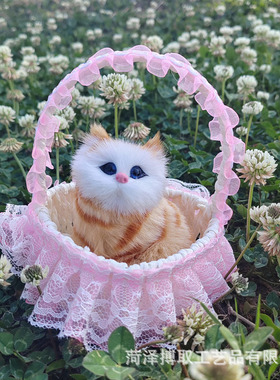 花篮提篮会叫猫咪仿真玩具毛绒玩偶女童生日礼物摆件仿真宠物玩具