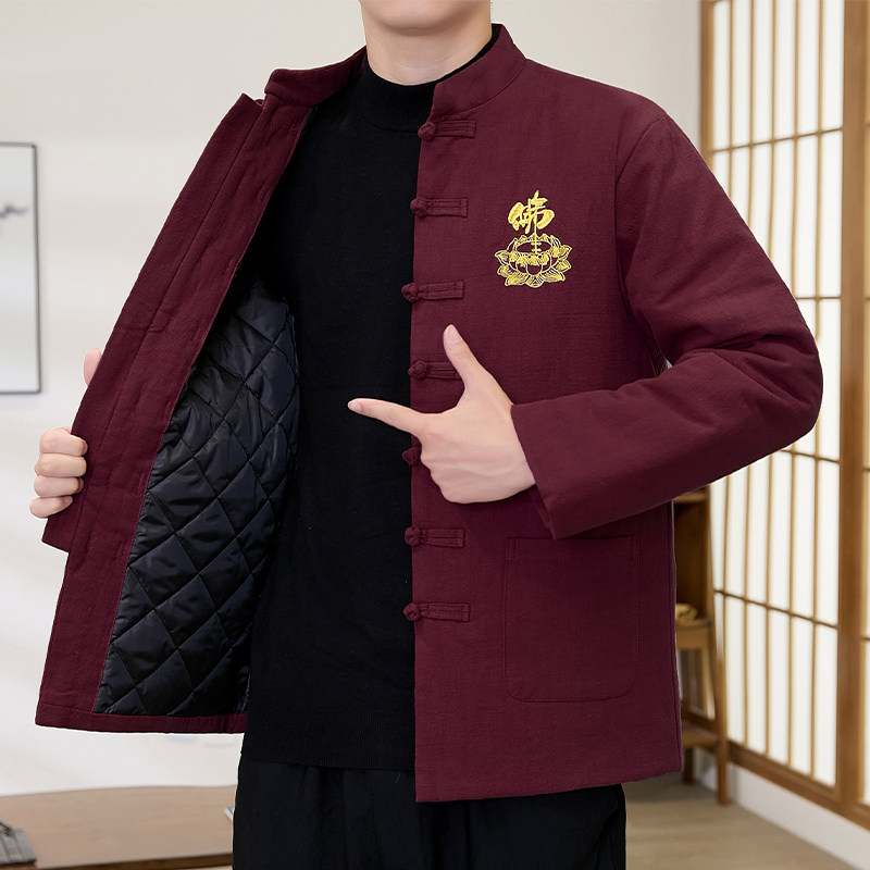 [加棉加厚]冬季亚麻中国风唐装男士外套中式复古风中老年爸爸棉衣,淘宝优惠券,粉丝福利购,淘宝优惠卷