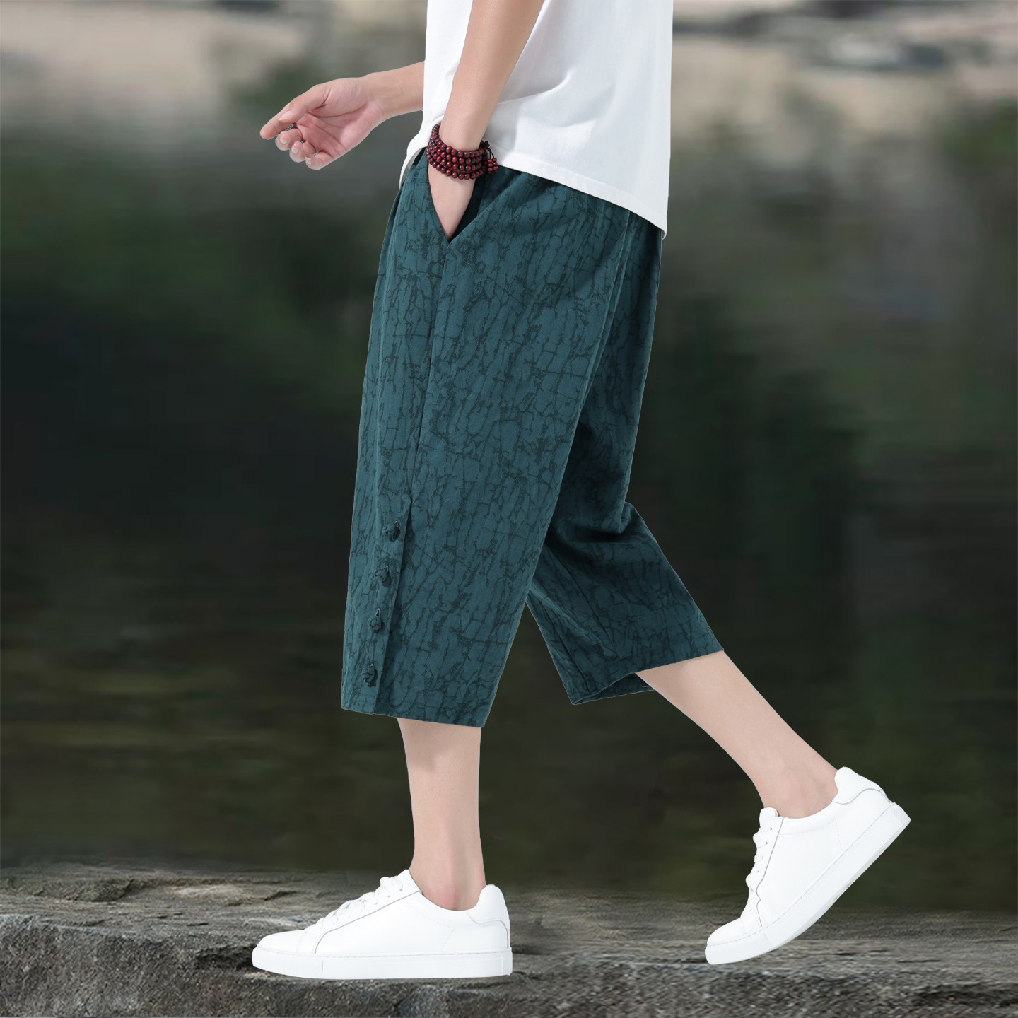 亚麻裤中国风新中式男士短裤外穿夏季薄款棉麻七分裤盘扣复古唐装,淘宝优惠券,粉丝福利购,淘宝优惠卷